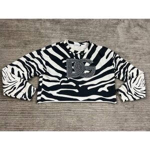 Noella Sweatshirt Womens Med Black White Zebra Print Rhinestone DG Cropped Logo